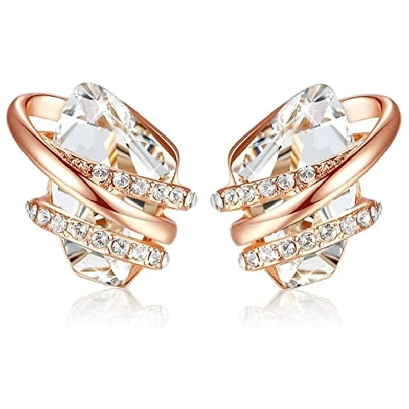 Geometric Blue/Green/White Cubic Zirconia Stud Earrings