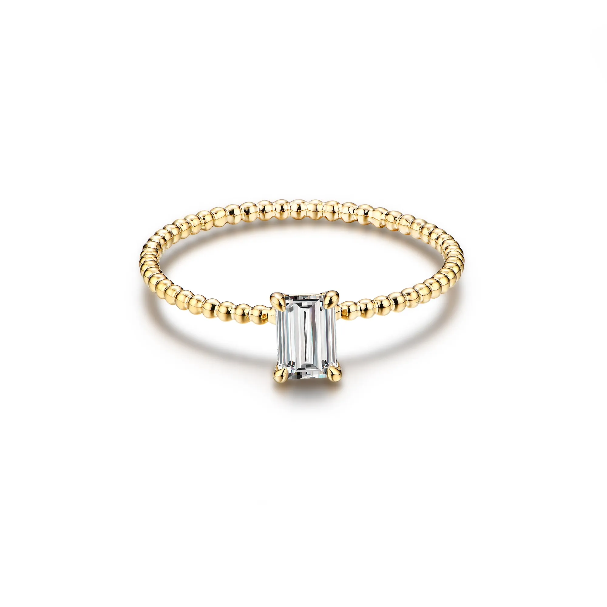 GIA Certified Emerald Cut Beaded Diamond Ring
