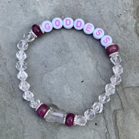 “Goddess” Rose Quartz, Pink Tourmaline gemstone and Sterling Silver Stretch Bracelet