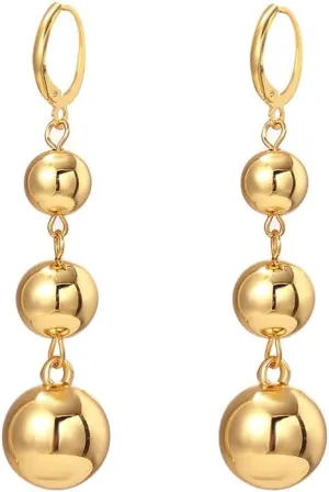 Gold Ball Drop Earrings - Long Tassel Dangle Beaded Cluster Chandelier Drop Chunky Party Trendy Women's Jewelry
