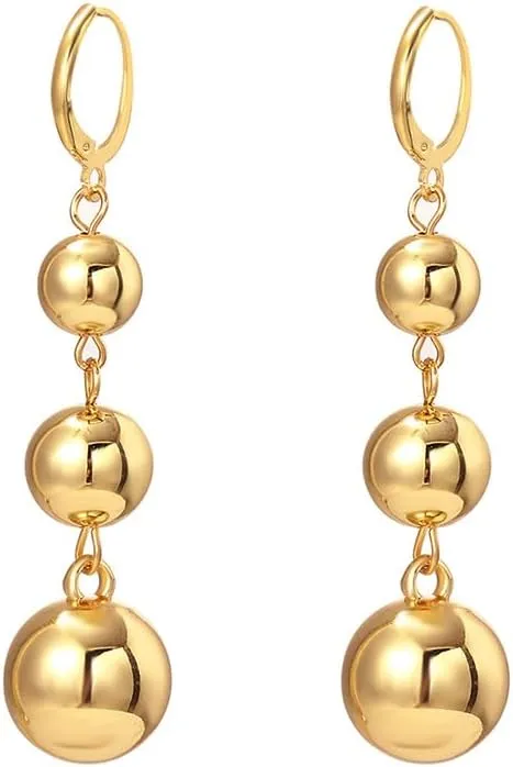 Gold Ball Drop Earrings - Long Tassel Dangle Beaded Cluster Chandelier Drop Chunky Party Trendy Women's Jewelry