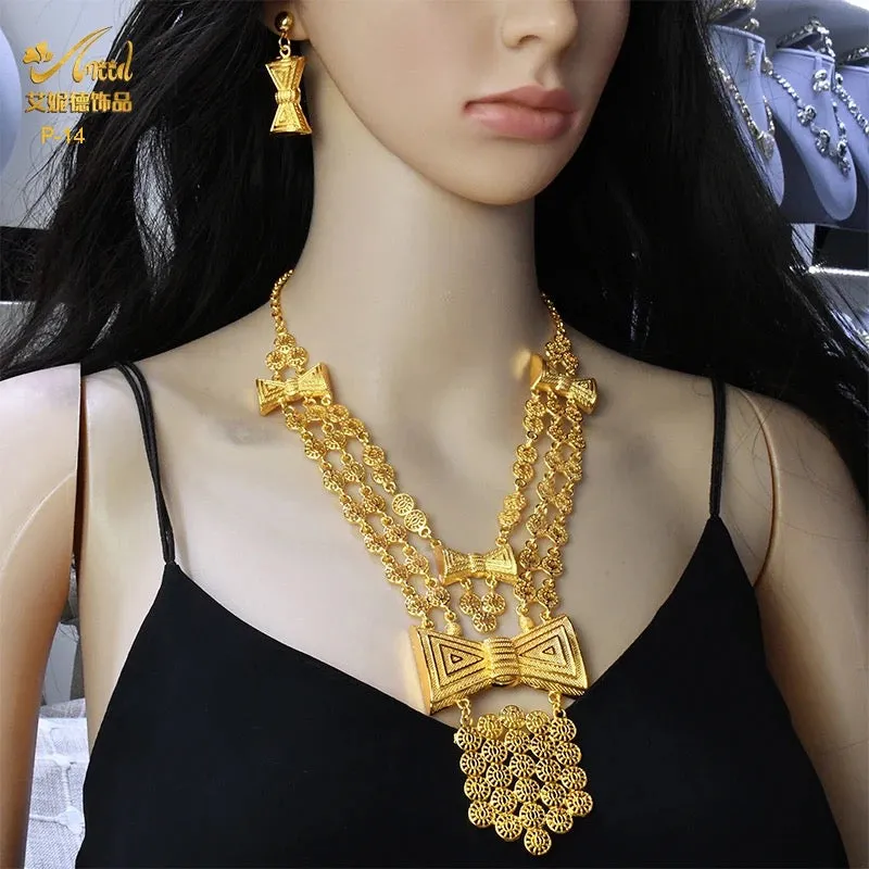 Elegant Gold-Plated Necklace and Earring Set for Women - 2-Piece Jewelry Collection