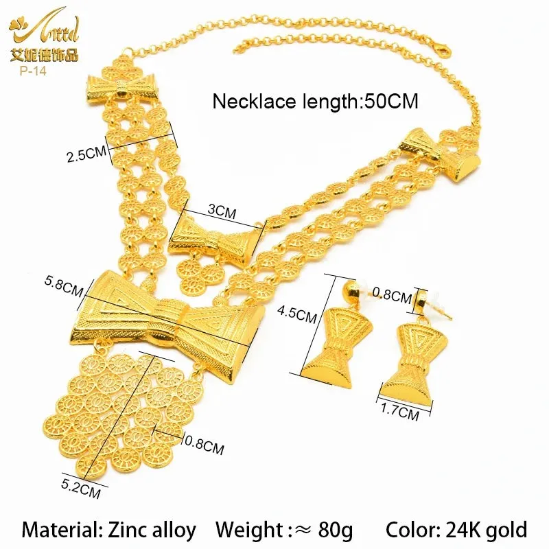 Elegant Gold-Plated Necklace and Earring Set for Women - 2-Piece Jewelry Collection