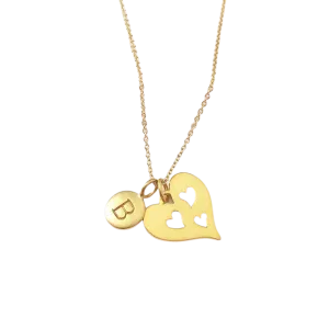 Gold Initial & 3 Heart Necklace
