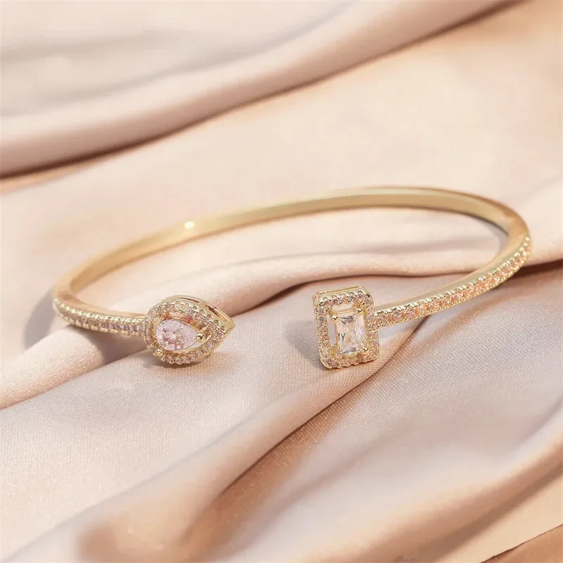 Gold-Plated Open Bangle with Crystal Accents