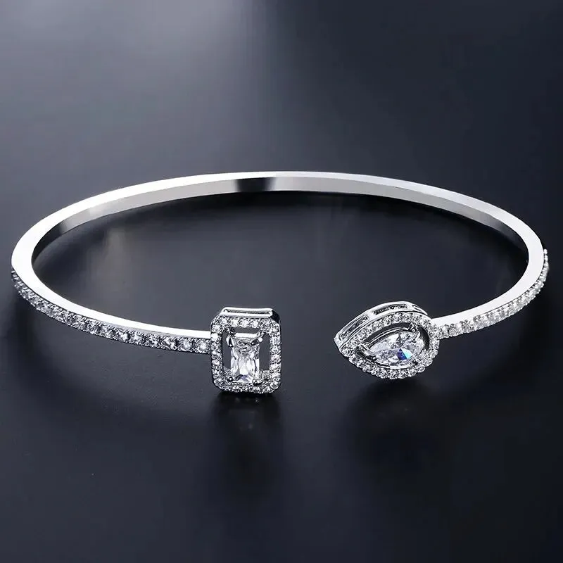 Gold-Plated Open Bangle with Crystal Accents