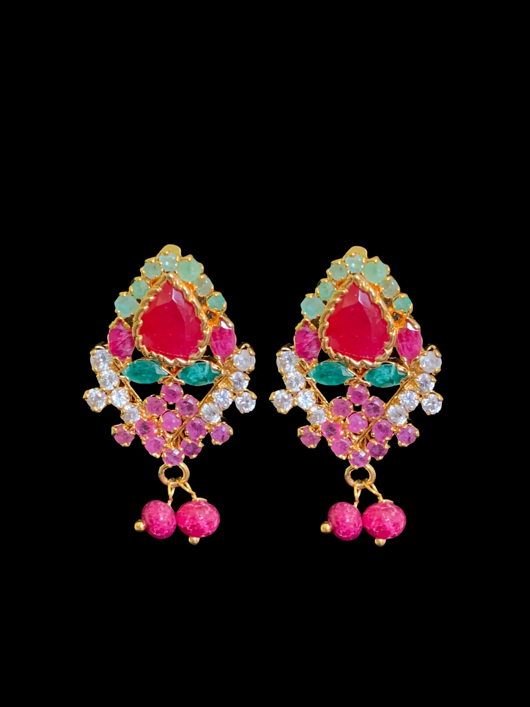 Gold plated ruby emerald  pendant set with fresh water pearls ( READY TO SHIP)