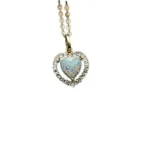 Heart Choker CZ Opal Necklace - 925 Sterling Silver