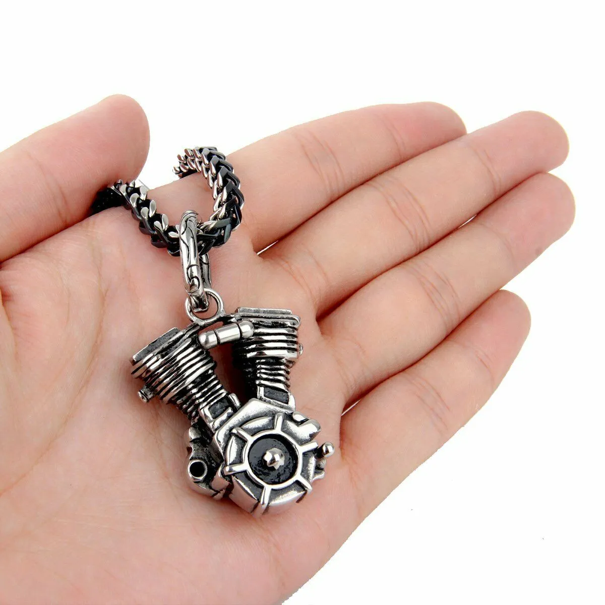 Heavy Stainless Steel Biker Engine Pendant Necklace