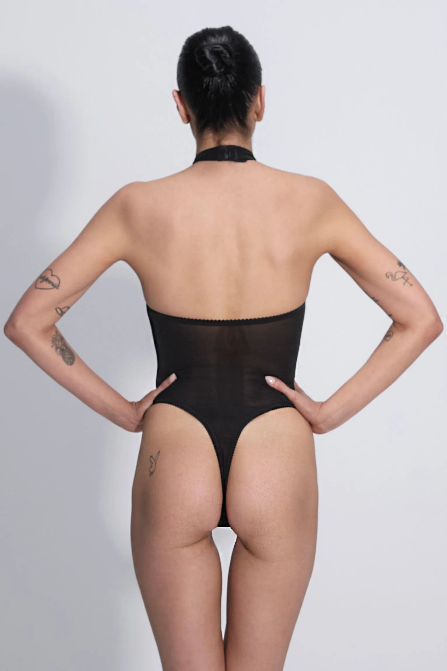 Black Irena Mesh Halter-Neck Bodysuit