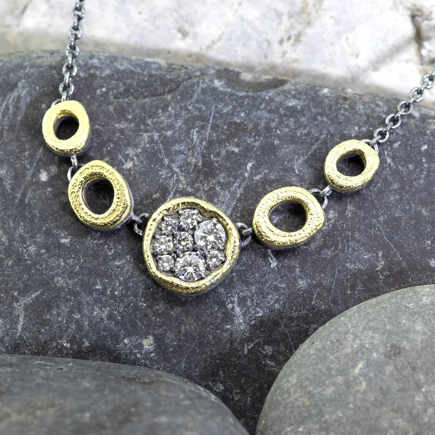 Irregular Round Dew Pond Diamond Pendant Necklace