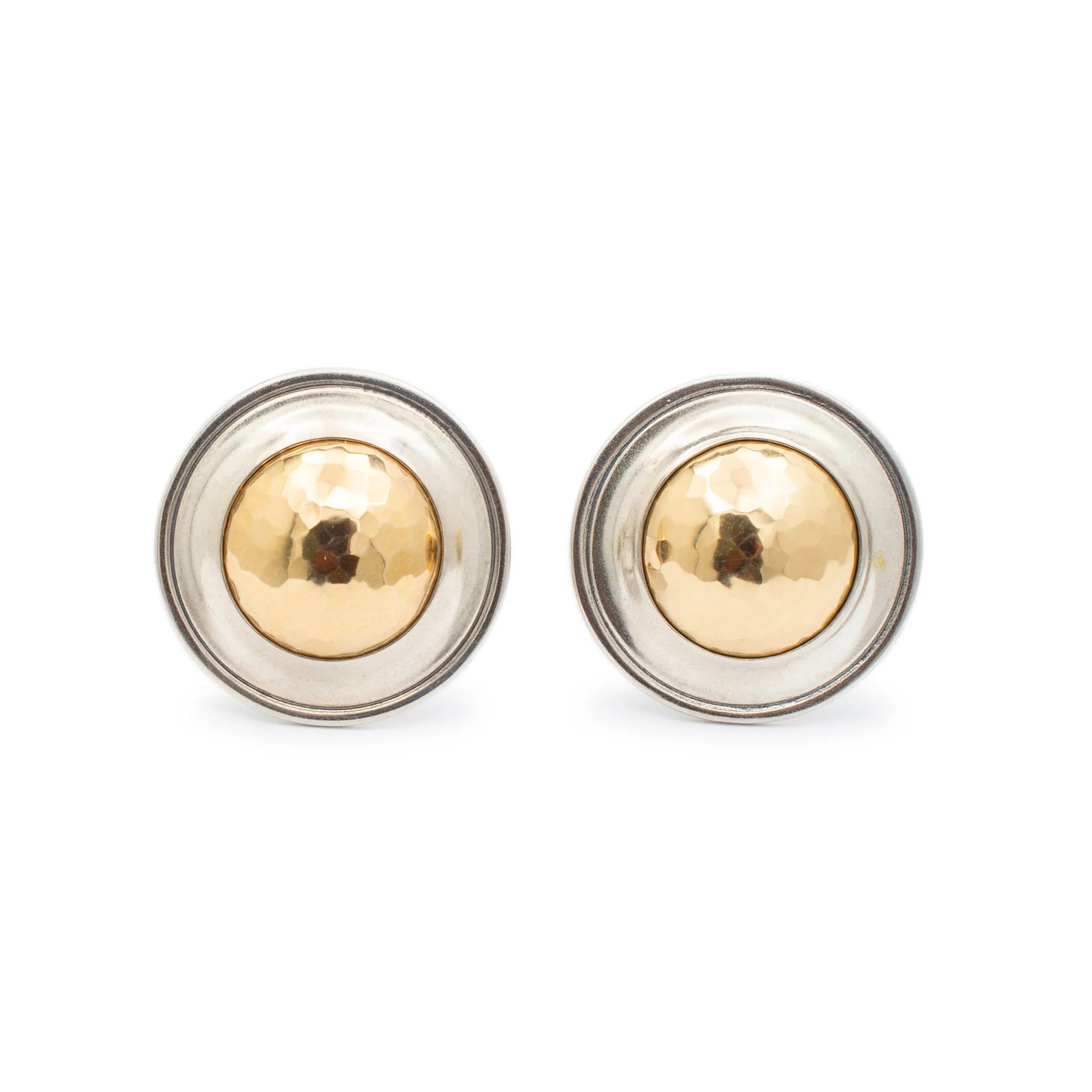 James Avery 14 Karat Yellow Gold & 925 Sterling Silver Retired Hammered Dome Stud Earrings