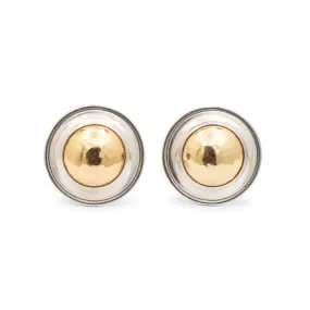 James Avery 14 Karat Yellow Gold & 925 Sterling Silver Retired Hammered Dome Stud Earrings