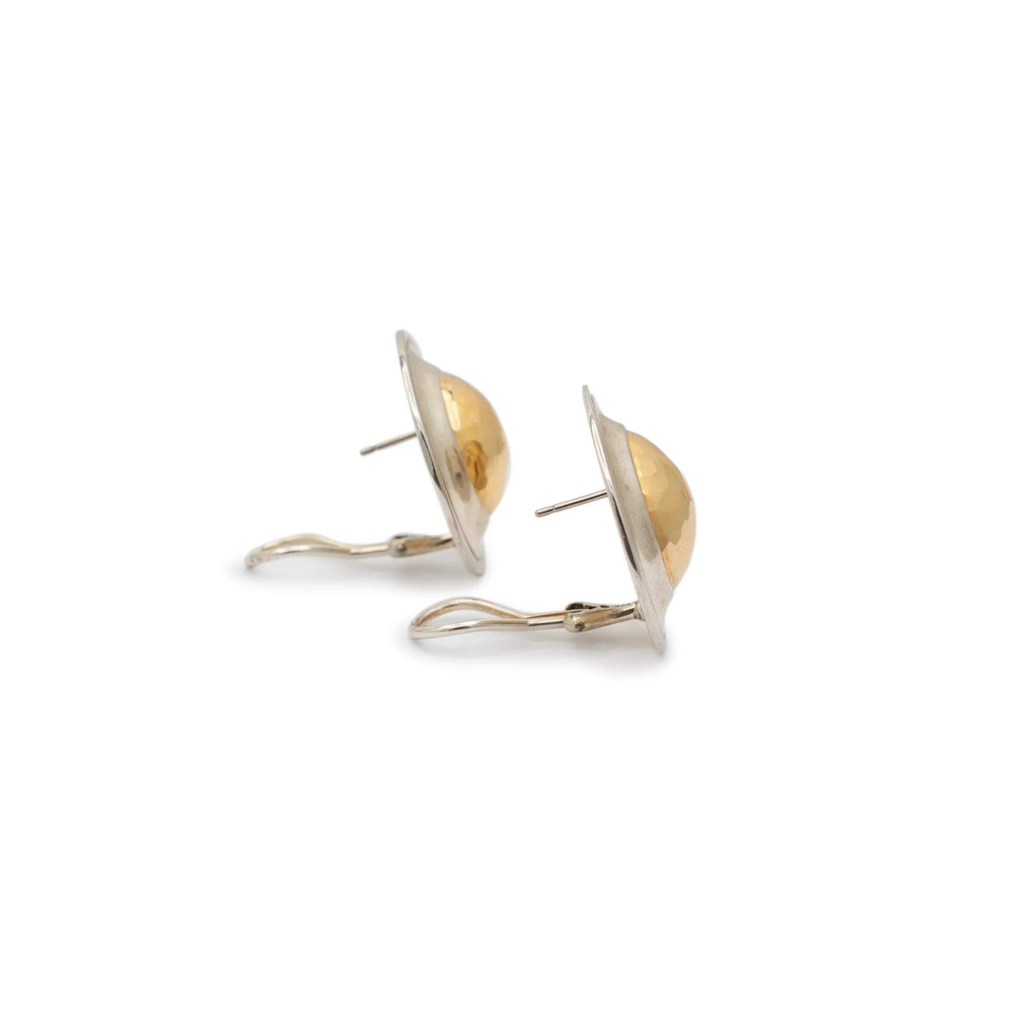 James Avery 14 Karat Yellow Gold & 925 Sterling Silver Retired Hammered Dome Stud Earrings