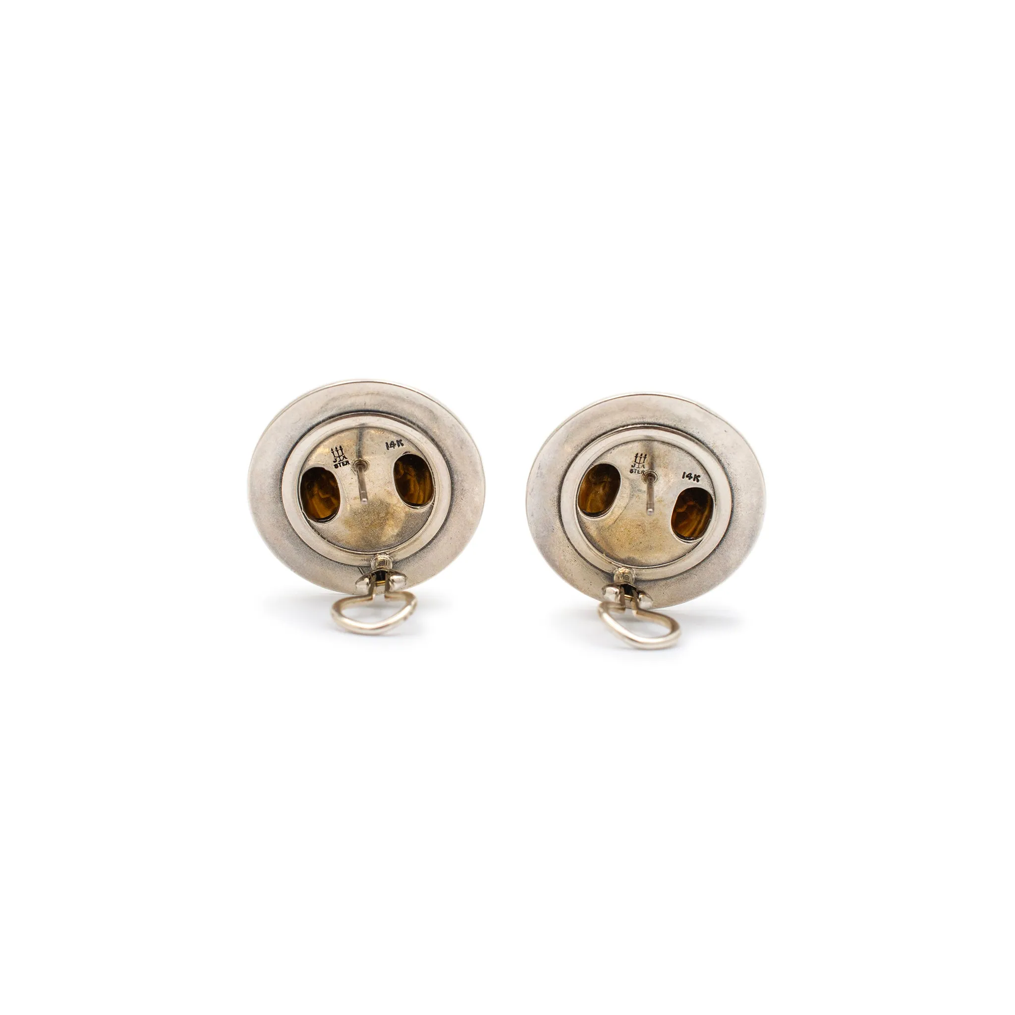 James Avery 14 Karat Yellow Gold & 925 Sterling Silver Retired Hammered Dome Stud Earrings