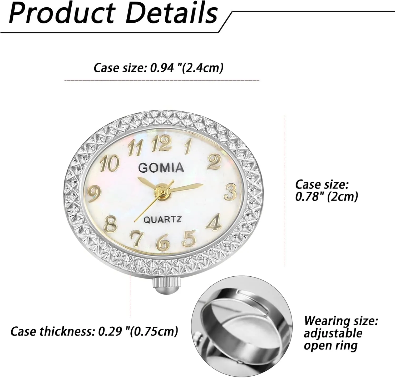 JewelryWe Novelty Finger Watch Classic Round Colorful Dial Quartz Watch Rings Adjustable Open Ring Watch