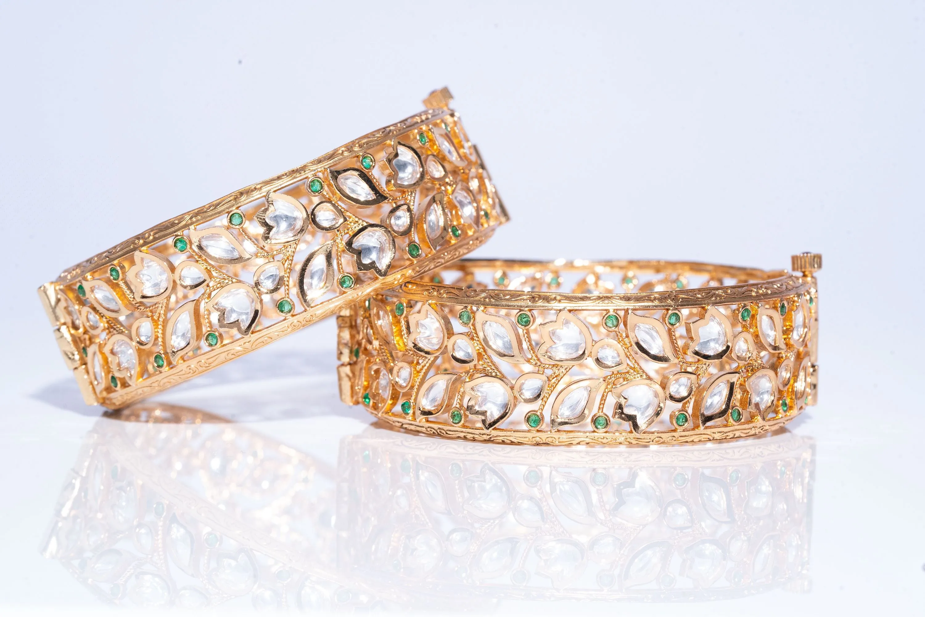 Kumasi Set Of 2  Bracelets Emerald Green Yellow Gold By Jaipur Rose Designer Indian Jewelry