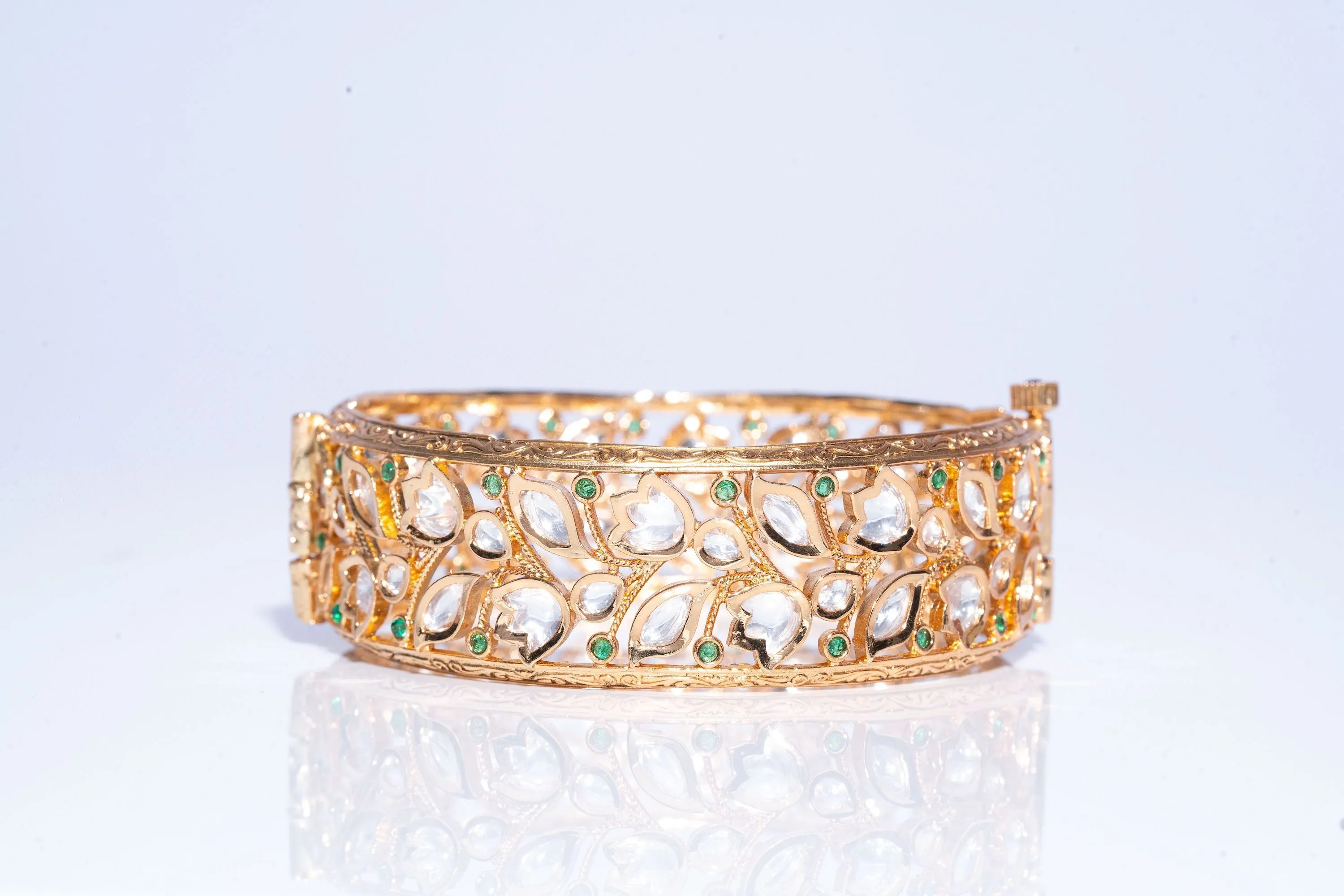 Kumasi Set Of 2  Bracelets Emerald Green Yellow Gold By Jaipur Rose Designer Indian Jewelry