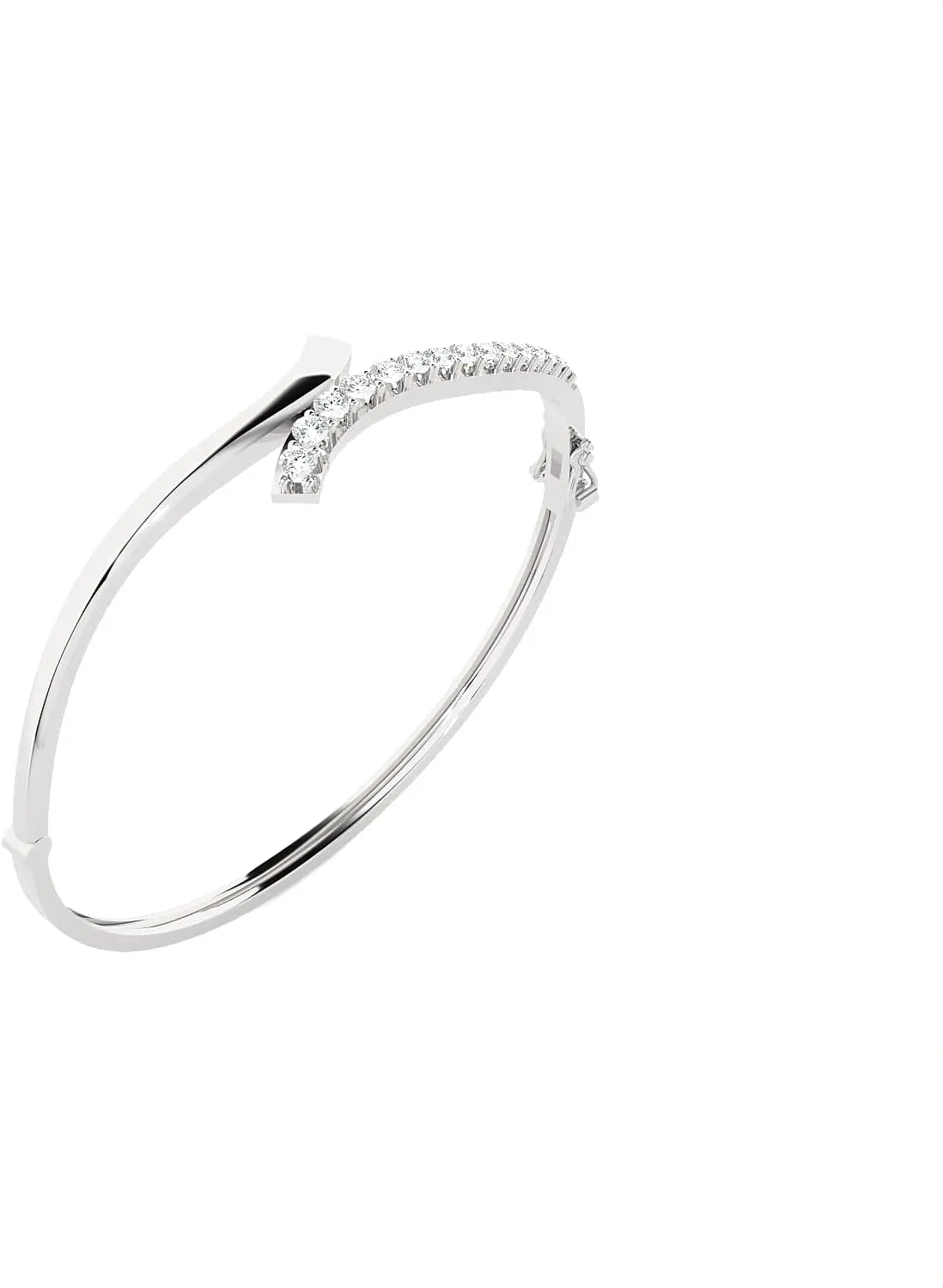 Lab Grown Diamond Round Bracelet, 15 Diamond, 925 Sterling Silver Bracelet, Asymmetrical Ribbon Bypass Bangle Bracelet, 1 CTTW, Trendy Bracelet for Women, Shiny White Bracelet Perfect for Gift