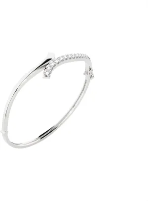Lab Grown Diamond Round Bracelet, 15 Diamond, 925 Sterling Silver Bracelet, Asymmetrical Ribbon Bypass Bangle Bracelet, 1 CTTW, Trendy Bracelet for Women, Shiny White Bracelet Perfect for Gift