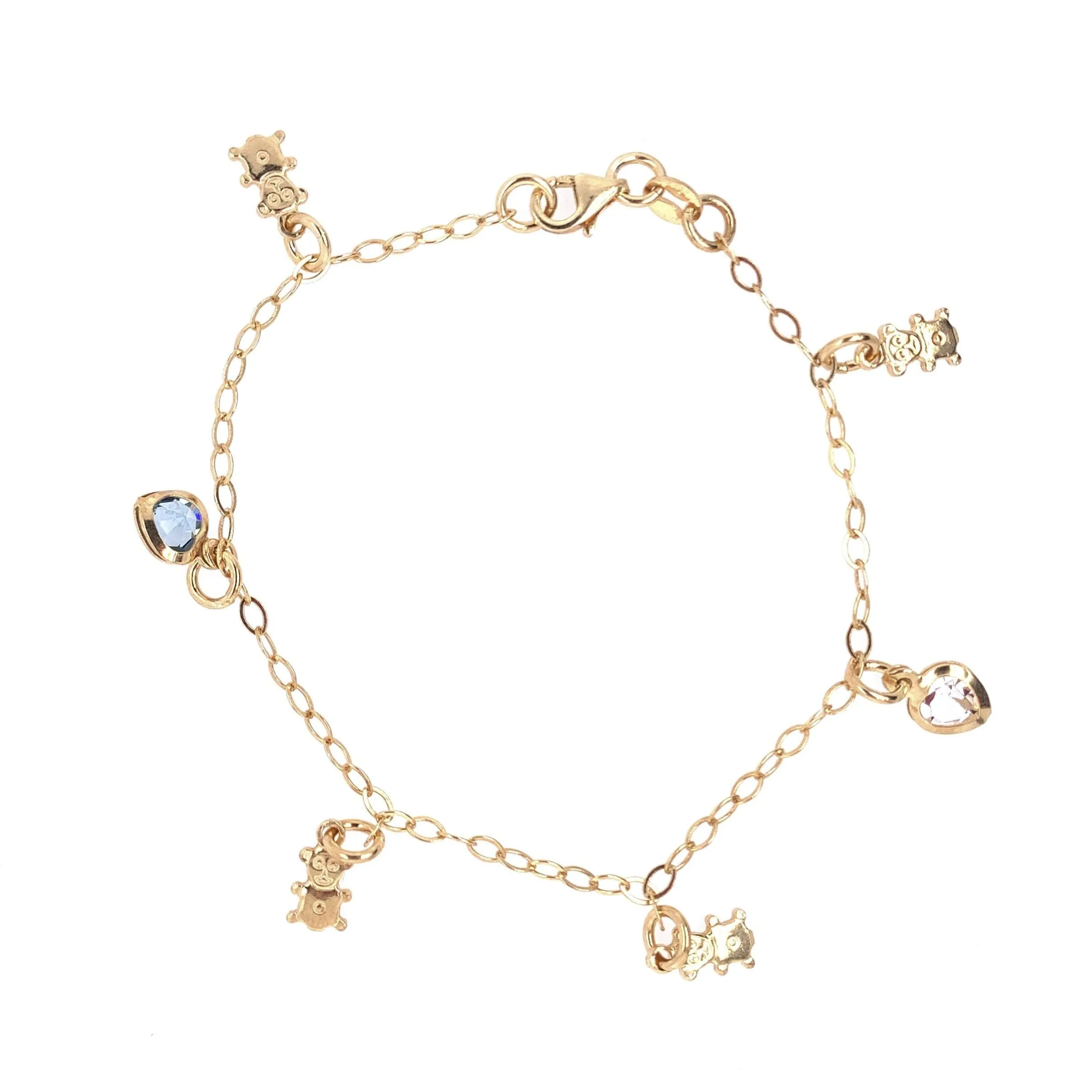 Little Girl Bracelet With Teddy Bear and Multicolored Heart Charms