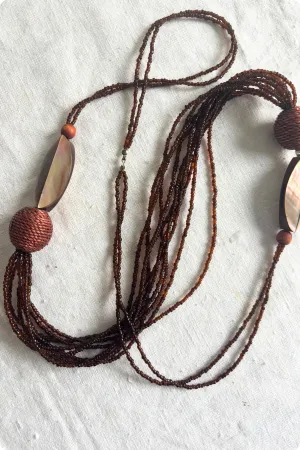 Long brown beaded necklace