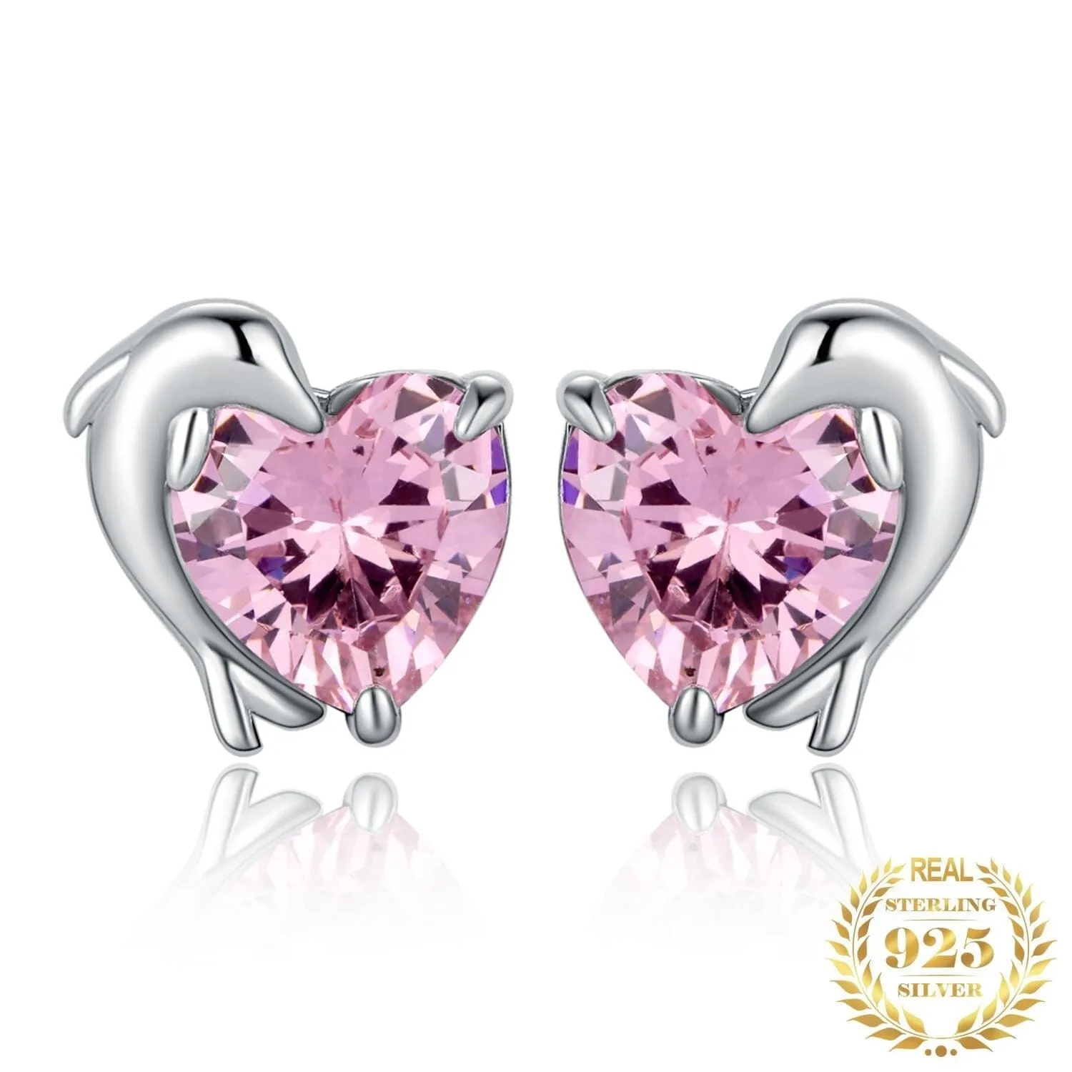 Love Heart Dolphin 5.8ct Pink Morganite Stud Earrings - S925 Sterling Silver
