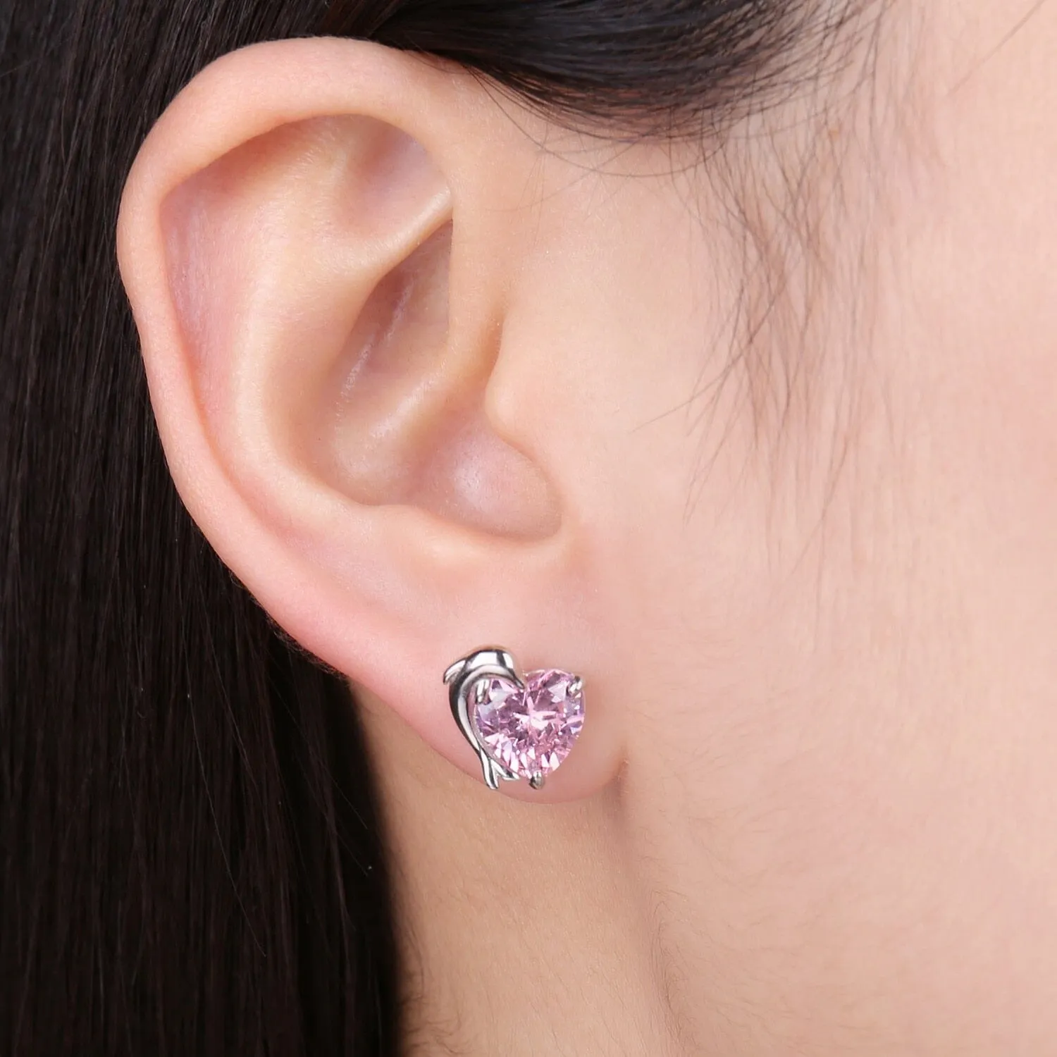 Love Heart Dolphin 5.8ct Pink Morganite Stud Earrings - S925 Sterling Silver