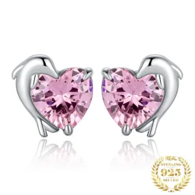 Love Heart Dolphin 5.8ct Pink Morganite Stud Earrings - S925 Sterling Silver