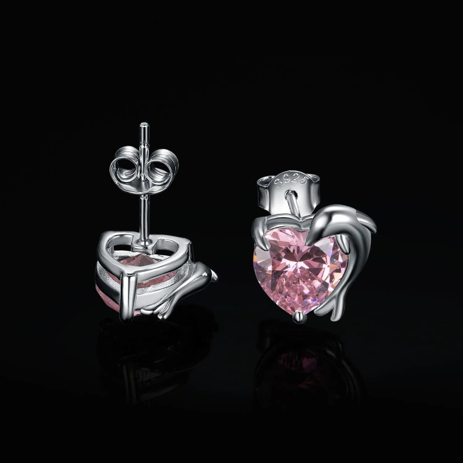 Love Heart Dolphin 5.8ct Pink Morganite Stud Earrings - S925 Sterling Silver