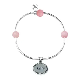 Love | Soft Bangle Charm Bracelet | Rose Quartz - Eternal Love