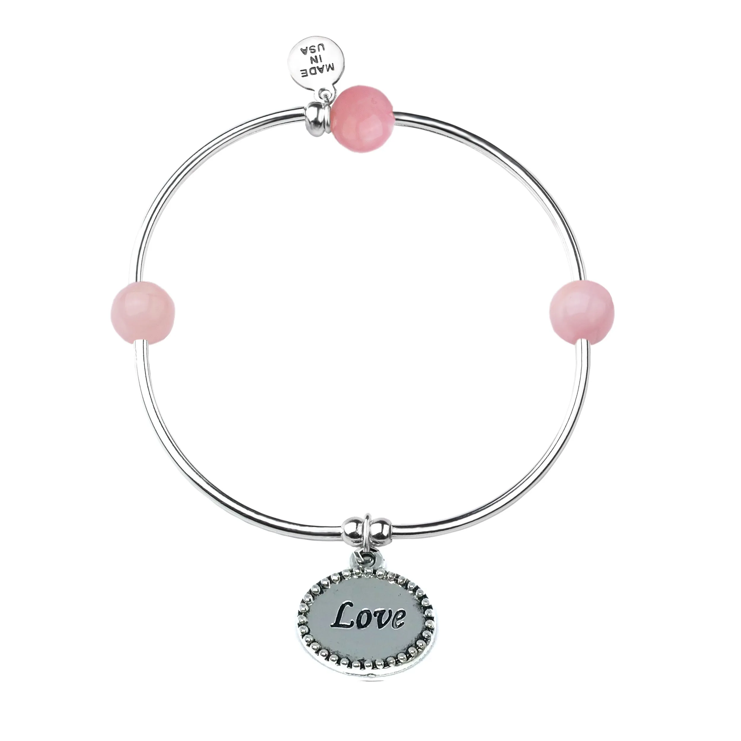 Love | Soft Bangle Charm Bracelet | Rose Quartz - Eternal Love