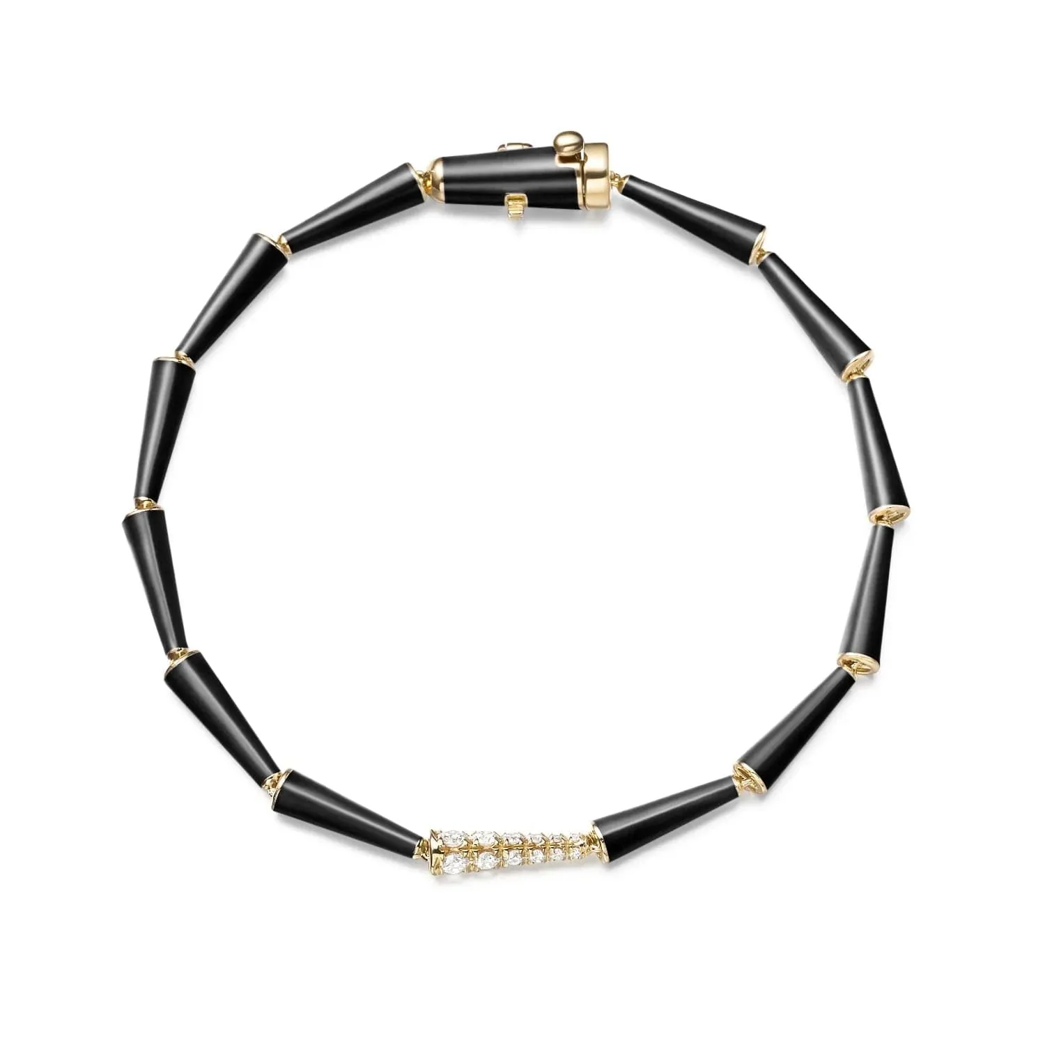 MELISSA KAYE 7-INCH 18K YELLOW GOLD BLACK ENAMEL AND DIAMOND LOLA BRACELET 0.34CTW