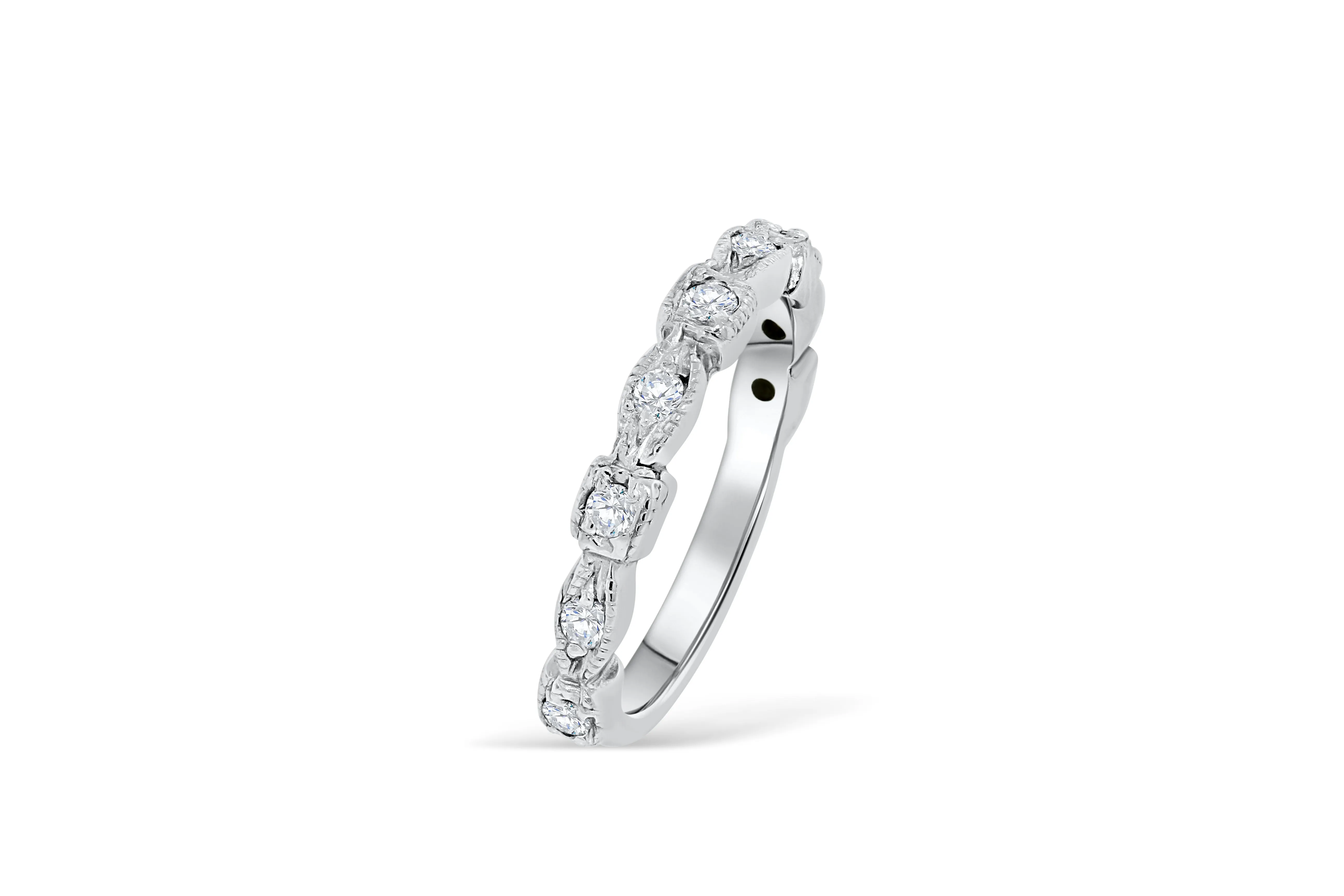 Milgrain Diamond Wedding Band 0.27 ct tw Round-cut 14K White Gold BAN006