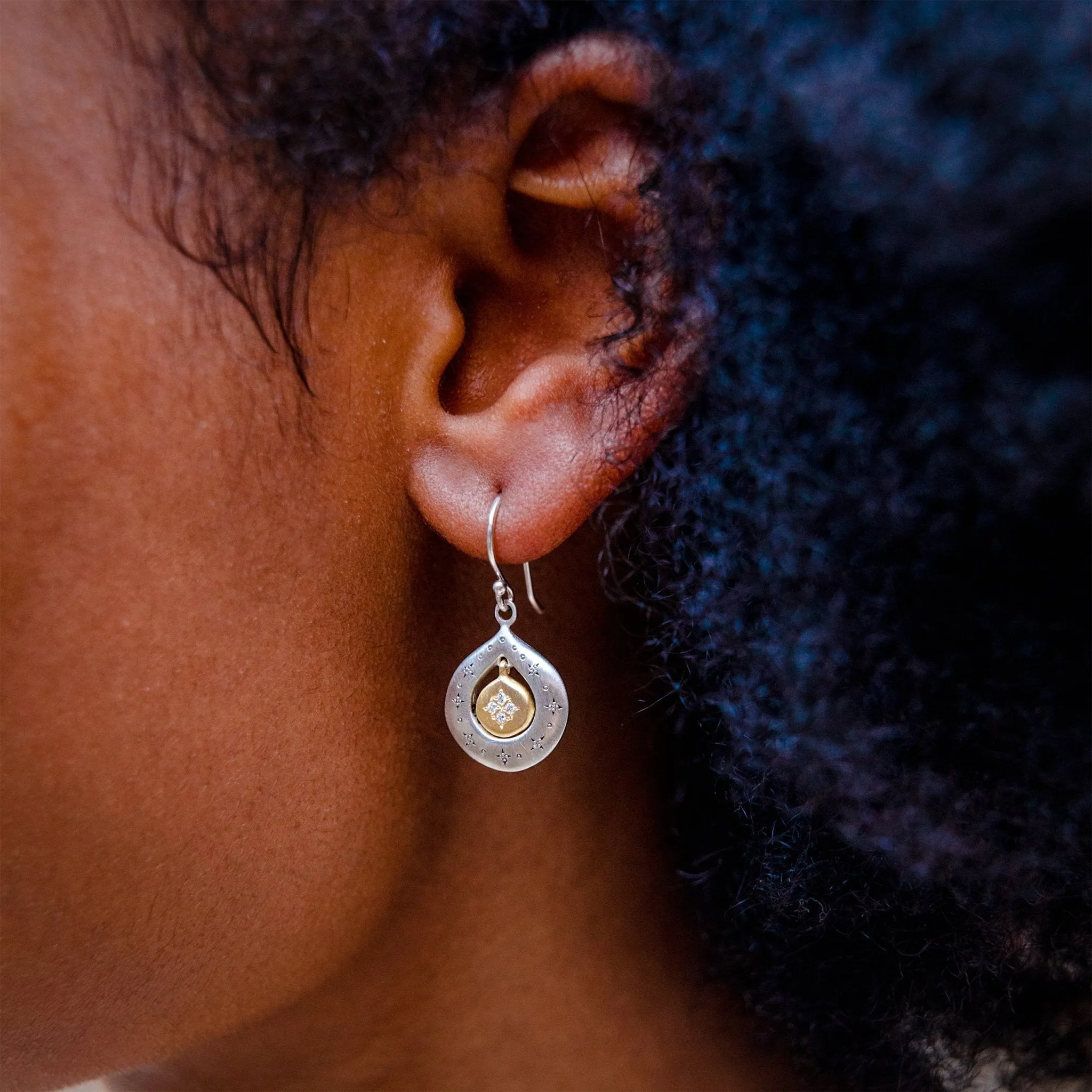 Mixed Silver & Gold Shooting Star Diamond Earrings