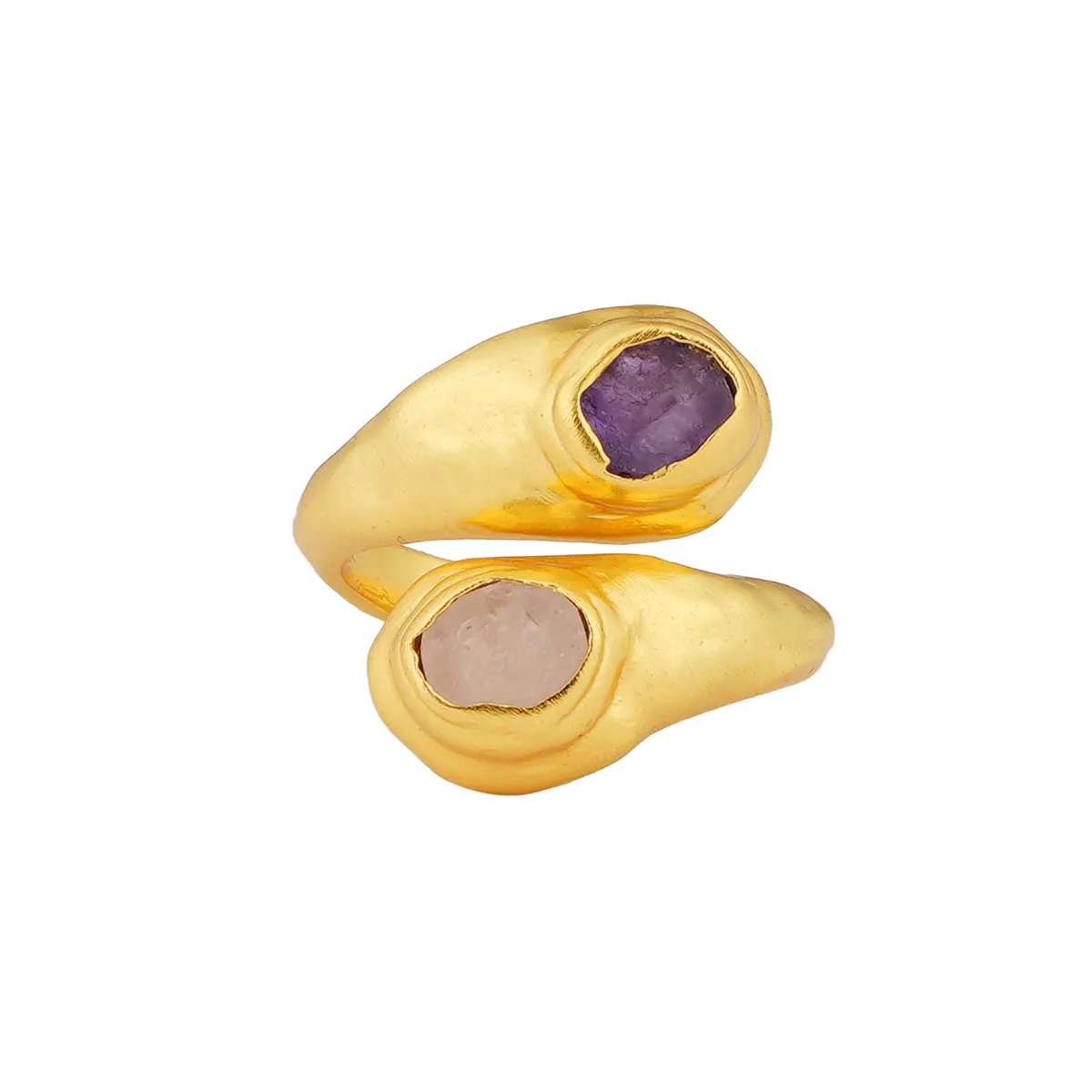 Molten Two Statement Ring with Rose Quartz and Amethyst