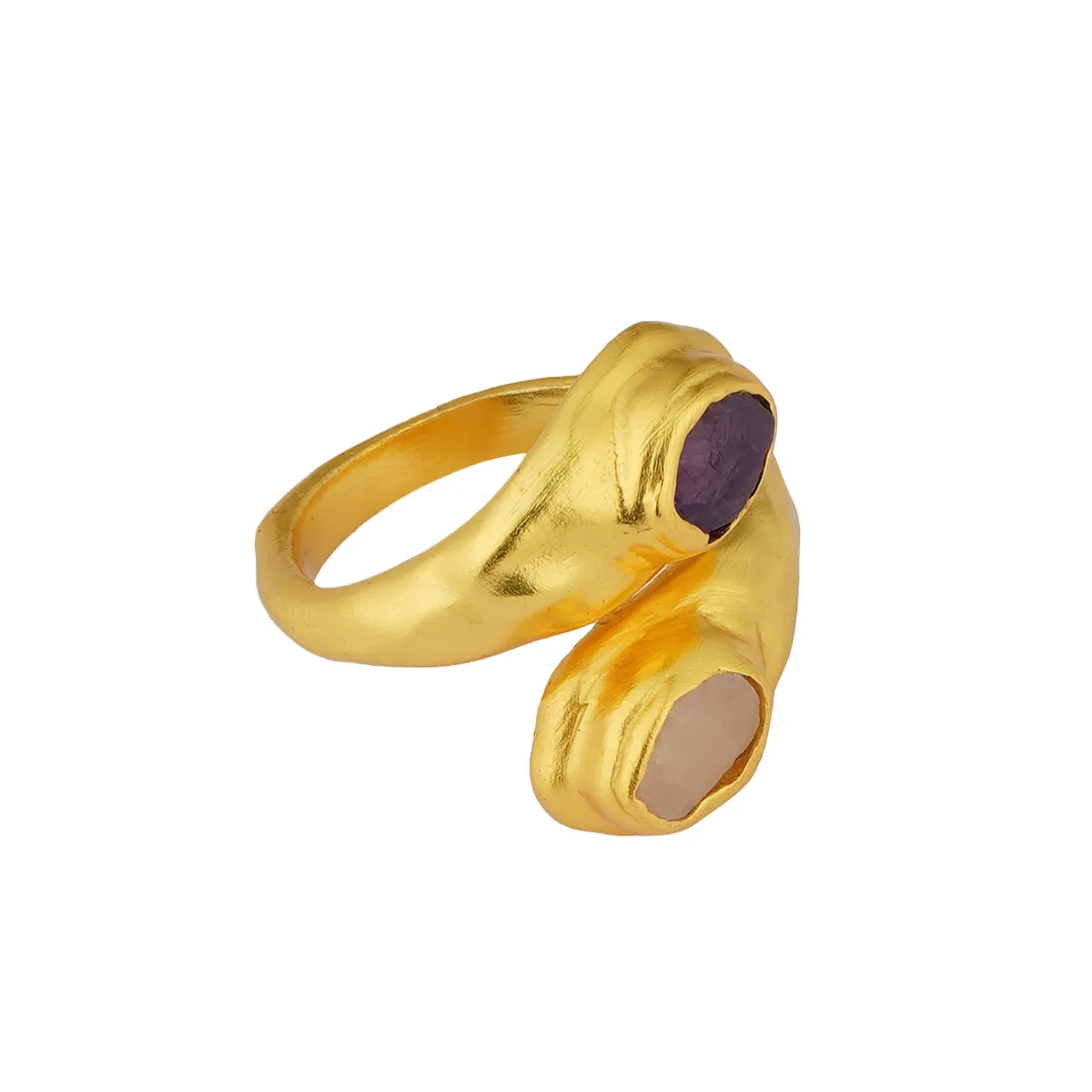 Molten Two Statement Ring with Rose Quartz and Amethyst