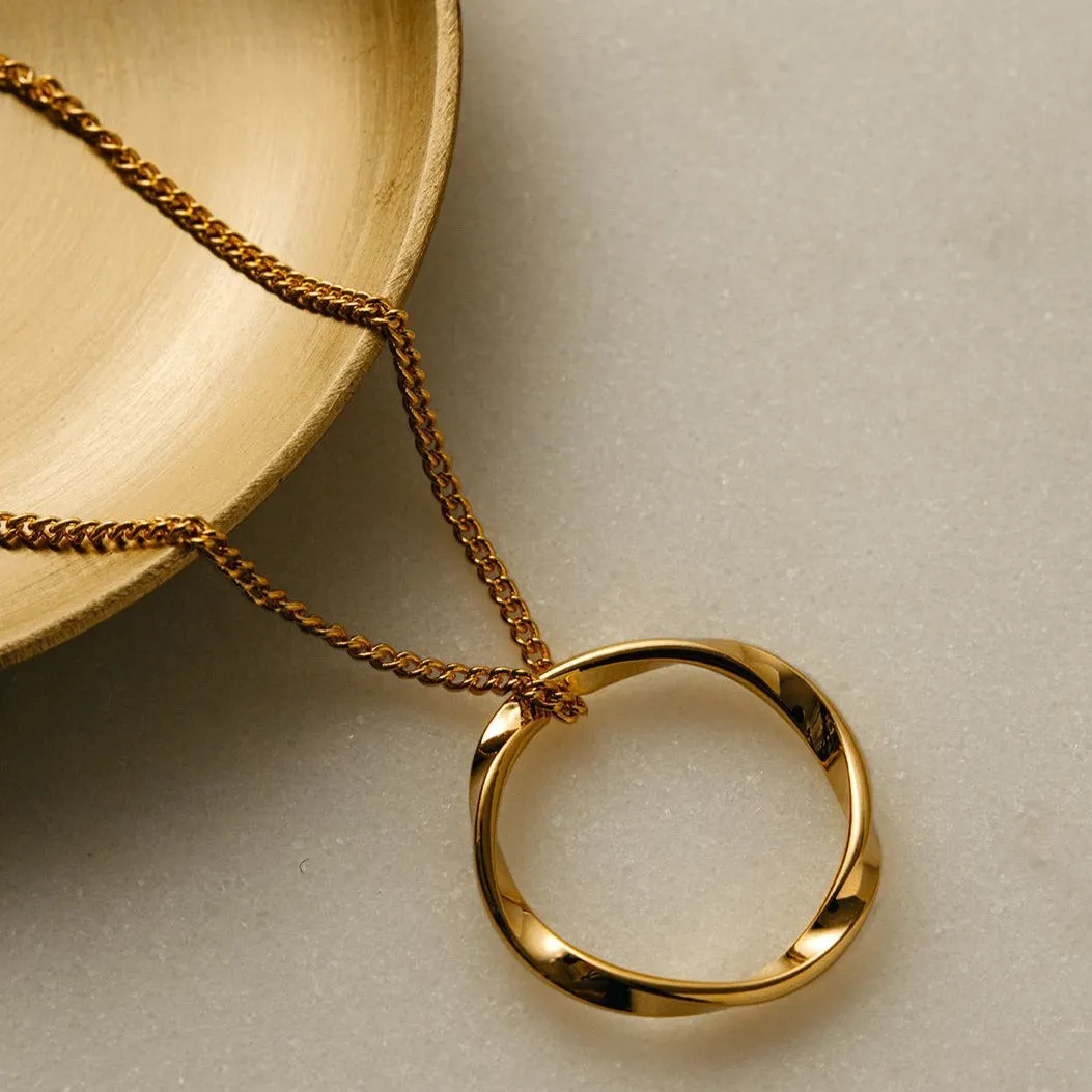 Open Circle Mid Length Necklace - Gold
