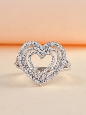 Elegant Open Heart Ring for Women – Dazzling Sterling Silver & Heart-Shaped Design, Perfect Gift for Anniversary and Valentines Day