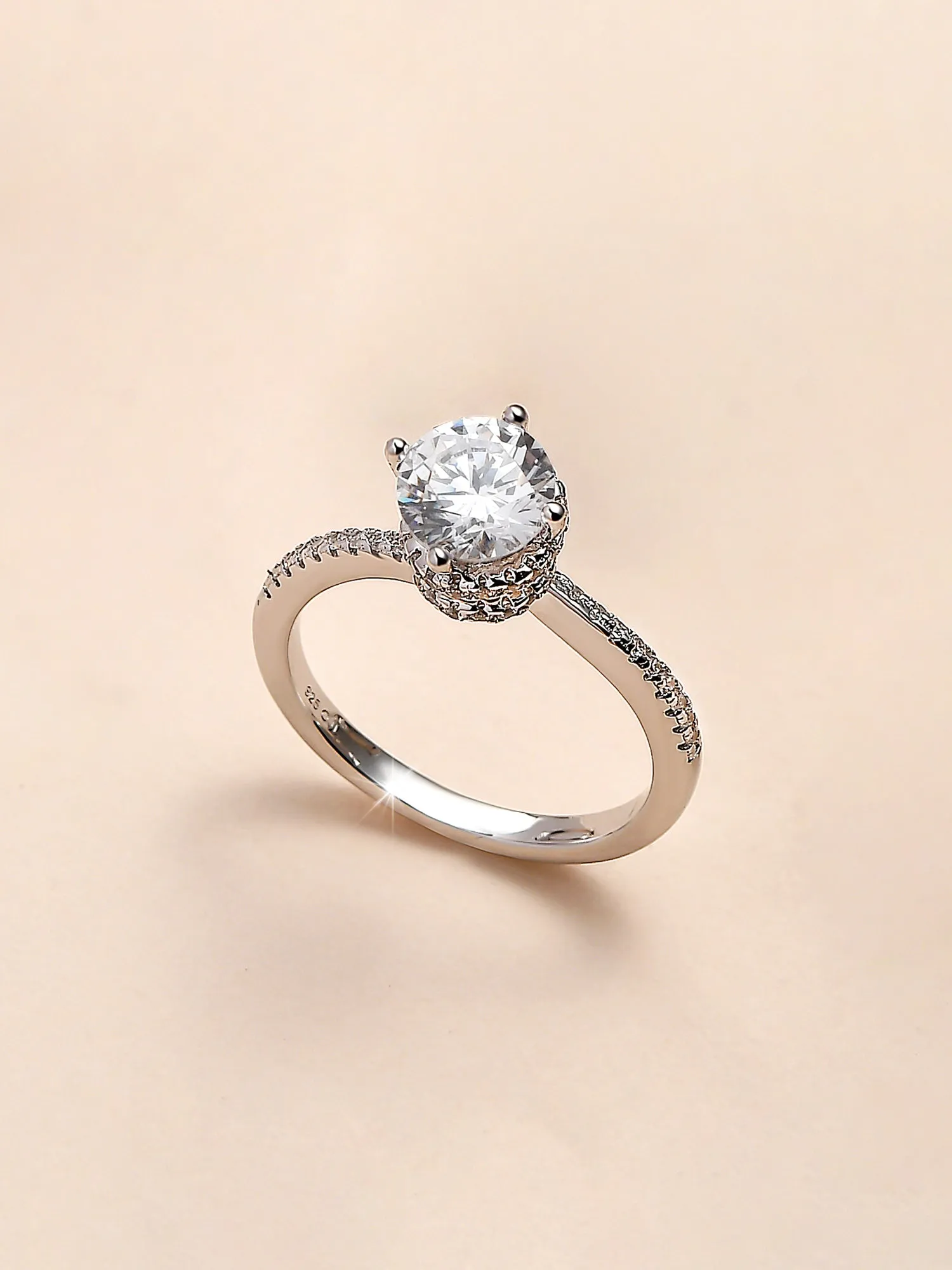 Ornate Solitaire Engagement Ring In 1 Carat American Diamond