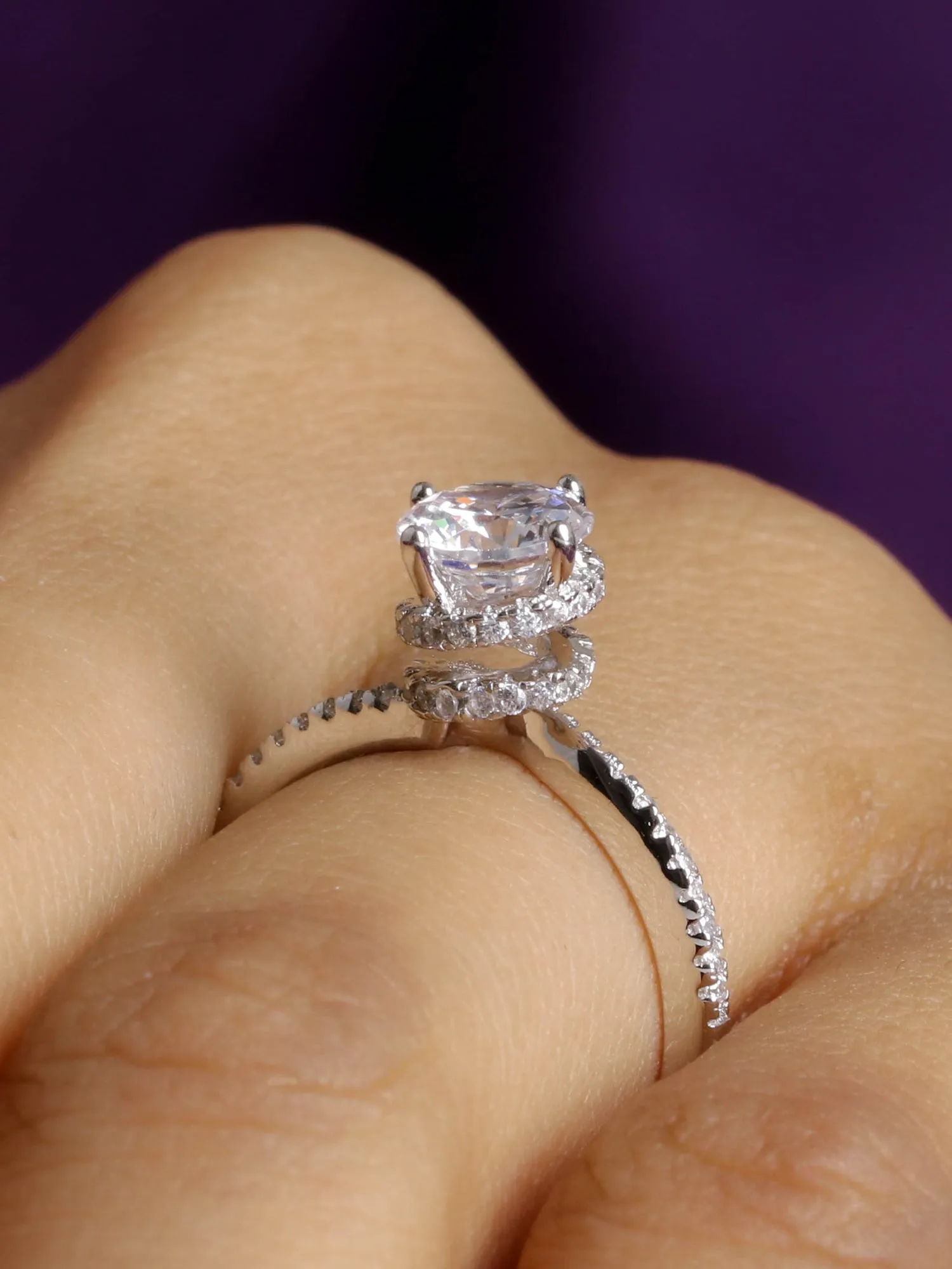 Ornate Solitaire Engagement Ring In 1 Carat American Diamond