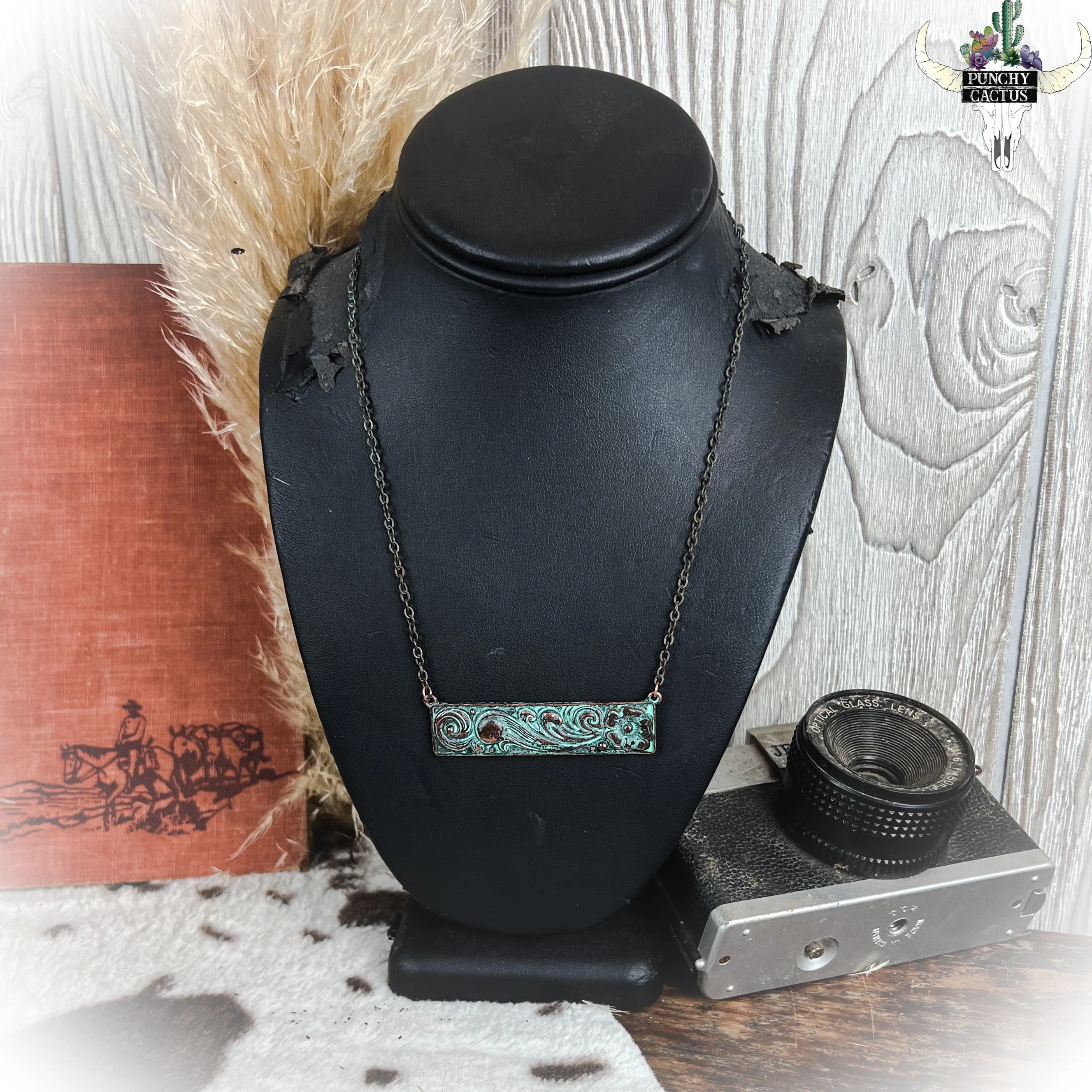 Patina Flower Bar Necklace
