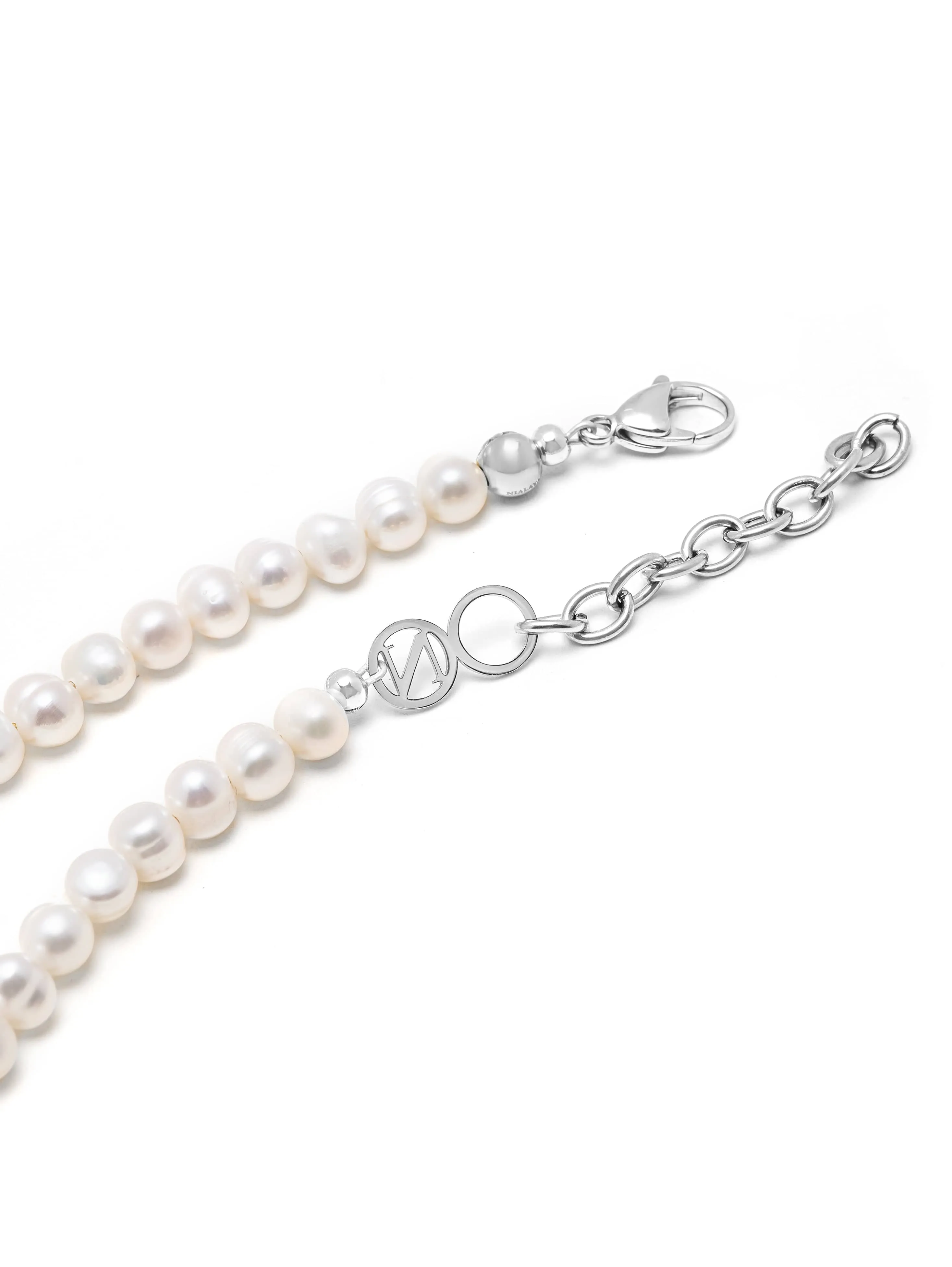 Pearl Choker with Double Panther Head in Silver