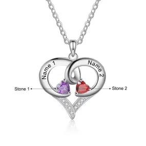 Personalized Cordate 2 Names 2 Birthstones Pendant