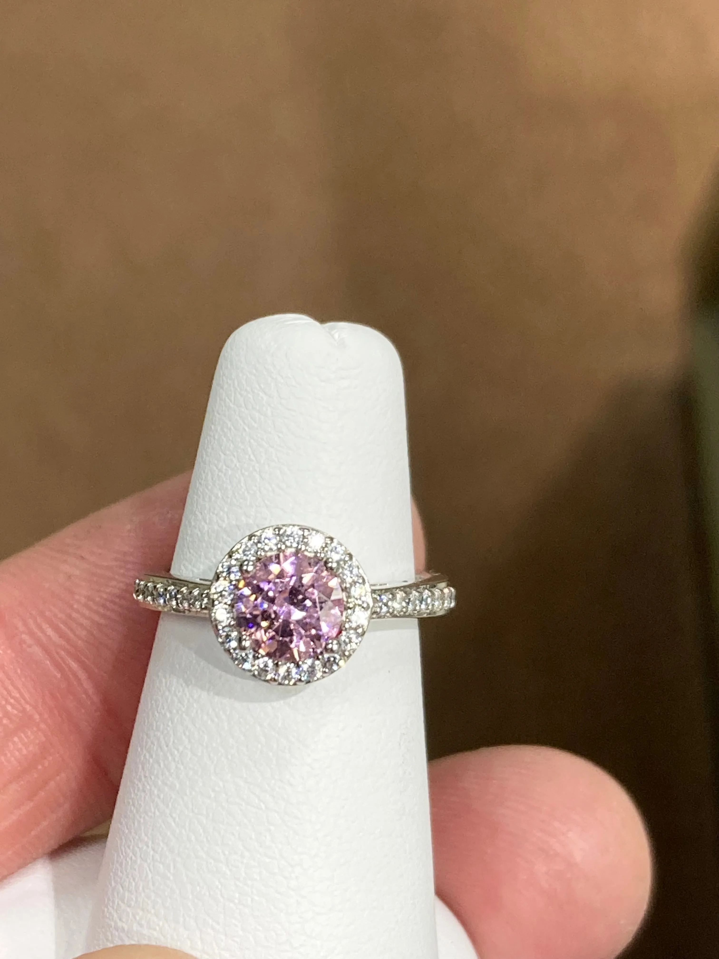 Pink Swarovski Zironia Silver Ring
