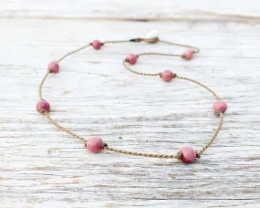Princess Necklace-0469-Rose Rhodonite Round Petite