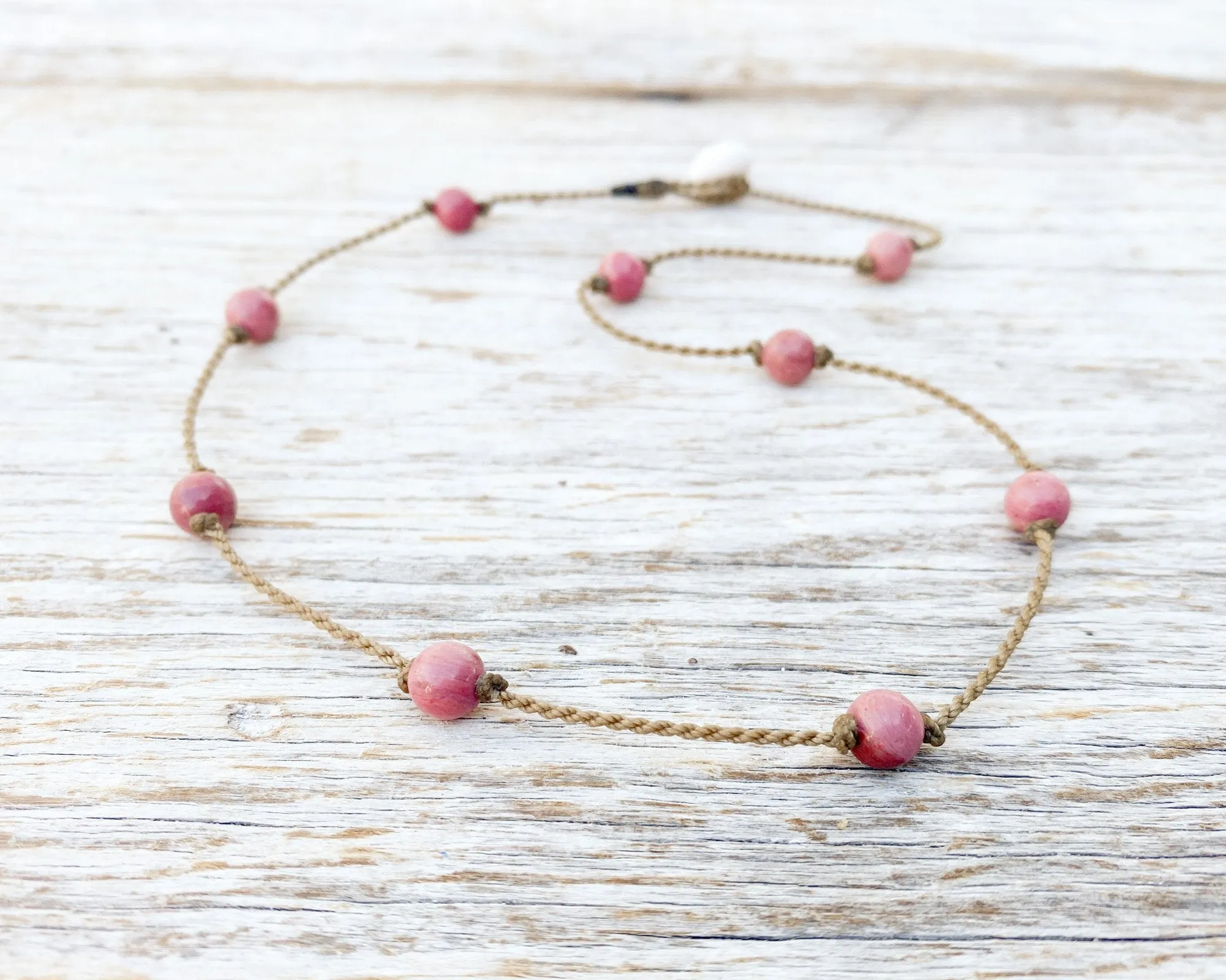 Princess Necklace-0469-Rose Rhodonite Round Petite