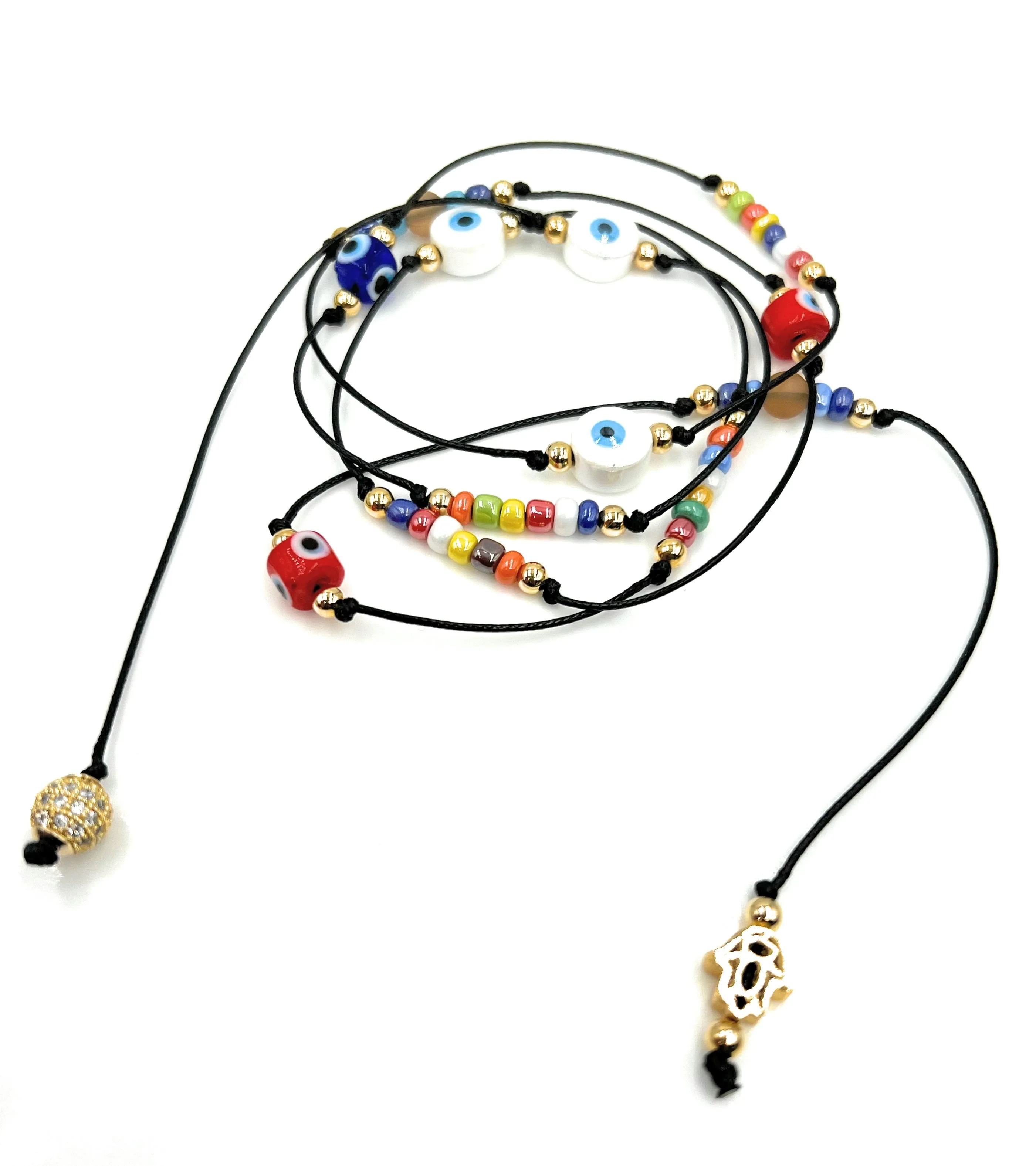 Protection Evil Eye Lariat Necklace, Wrapped Bracelet, Hamsa Hand Red String Necklace