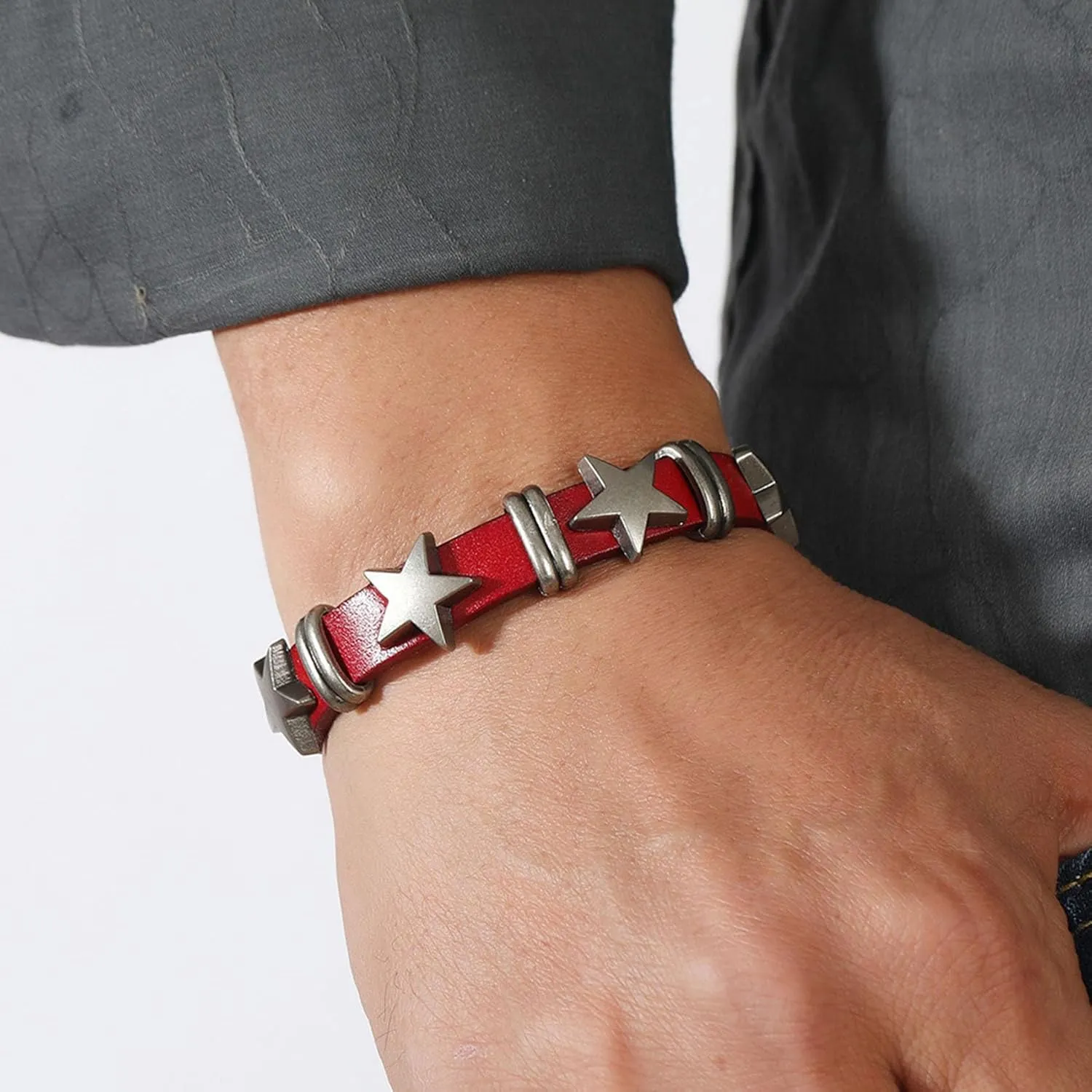 Punk Rock Alloy Star Studded Bracelet Belt Buckle Wristband Leather Cuff Bracelet
