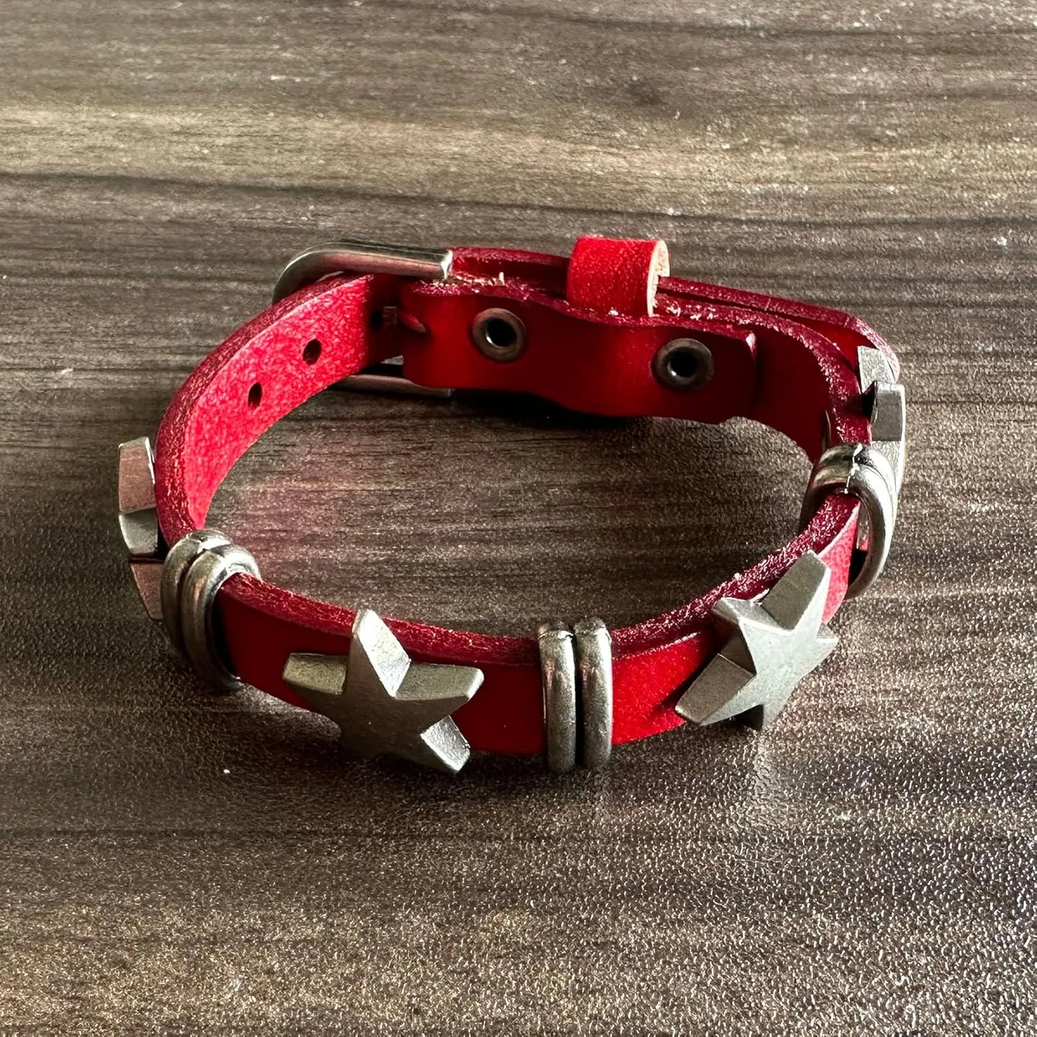Punk Rock Alloy Star Studded Bracelet Belt Buckle Wristband Leather Cuff Bracelet